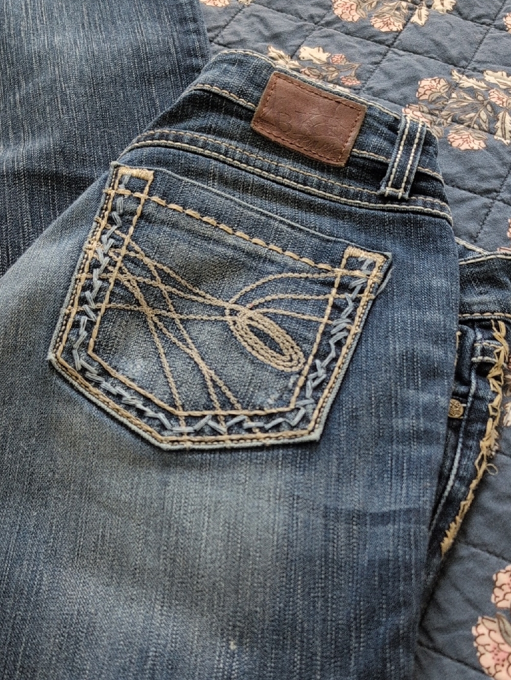 BKE Kate Embellished Pocket Blue Jeans with Leather Patch